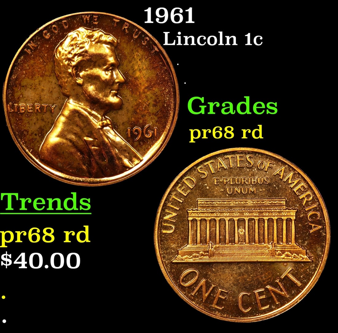 1961 Proof Lincoln Cent 1c Grades Gem++ Proof Red (1 of 3)