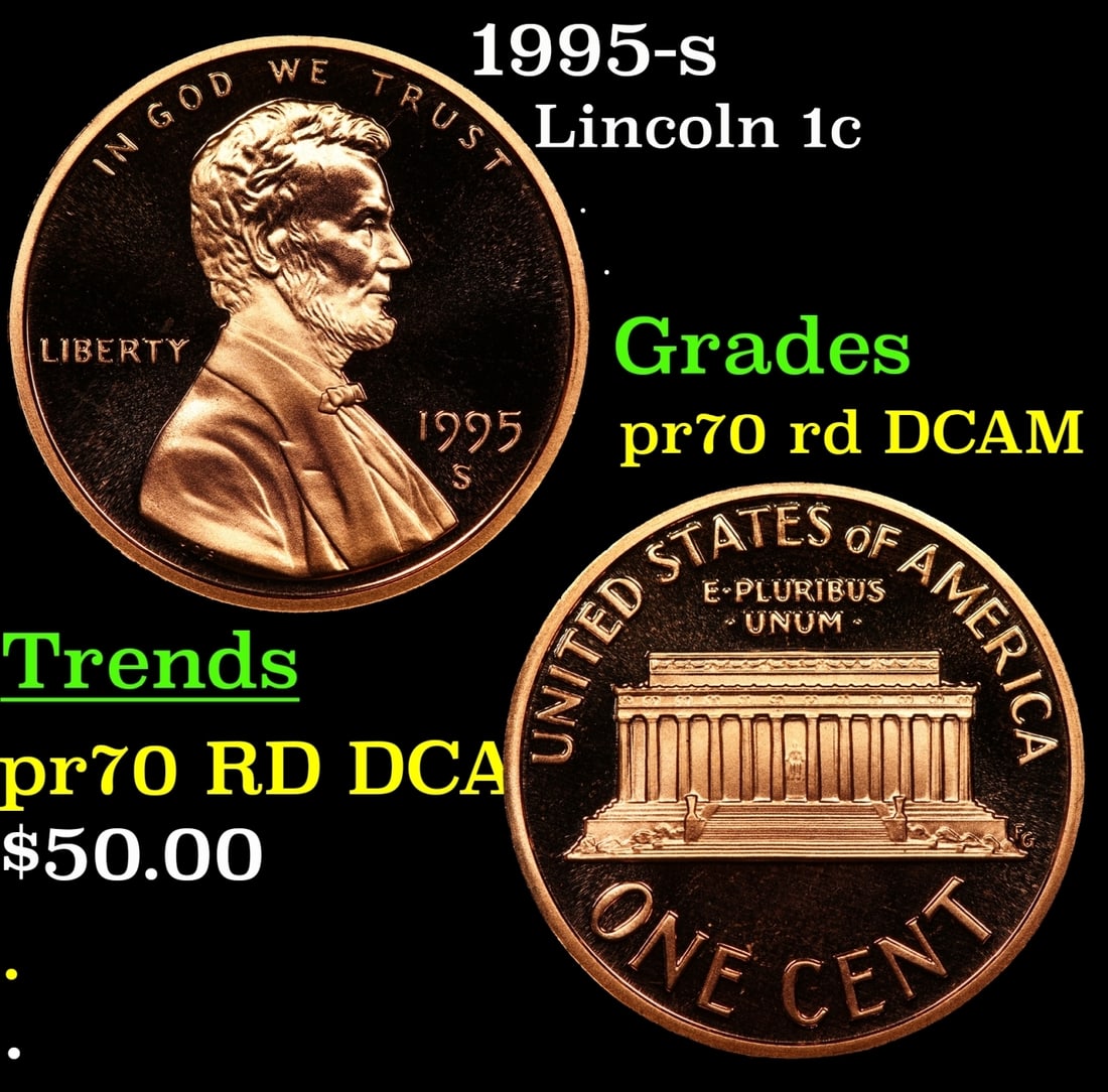 1995-s Proof Lincoln Cent 1c pr70 rd DCAM SEGS: 1995-s Lincoln Cent 1c pr70 rd DCAM SEGS.