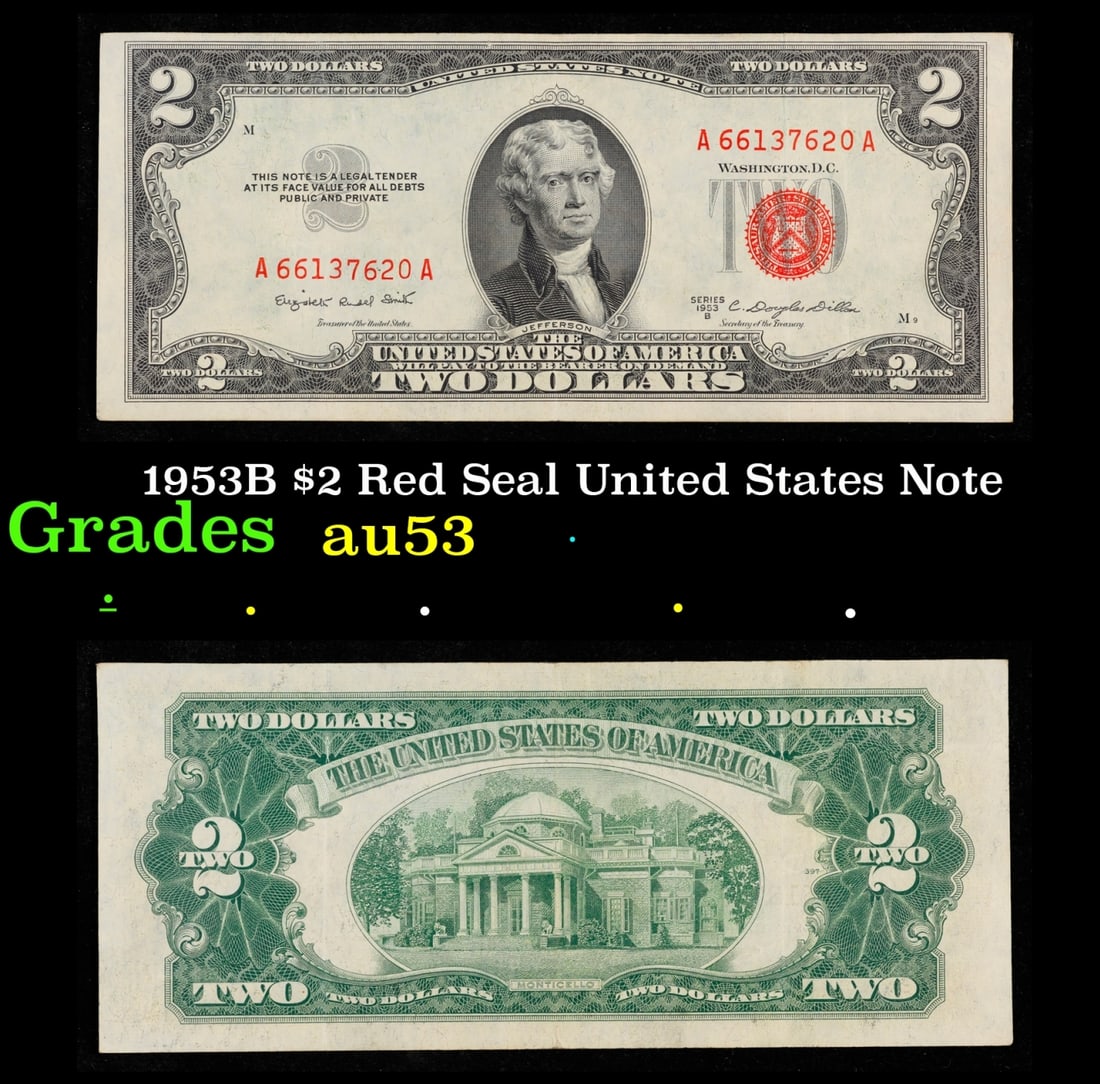 1953B $2 Red Seal United States Note Grades Select AU (1 of 3)