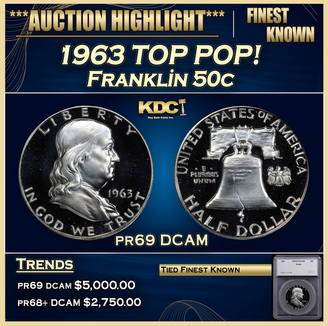 *Highlight* 1963 Proof Franklin Half Dollar TOP POP! 50c pr69 DCAM SEGS (fc) (1 of 5)