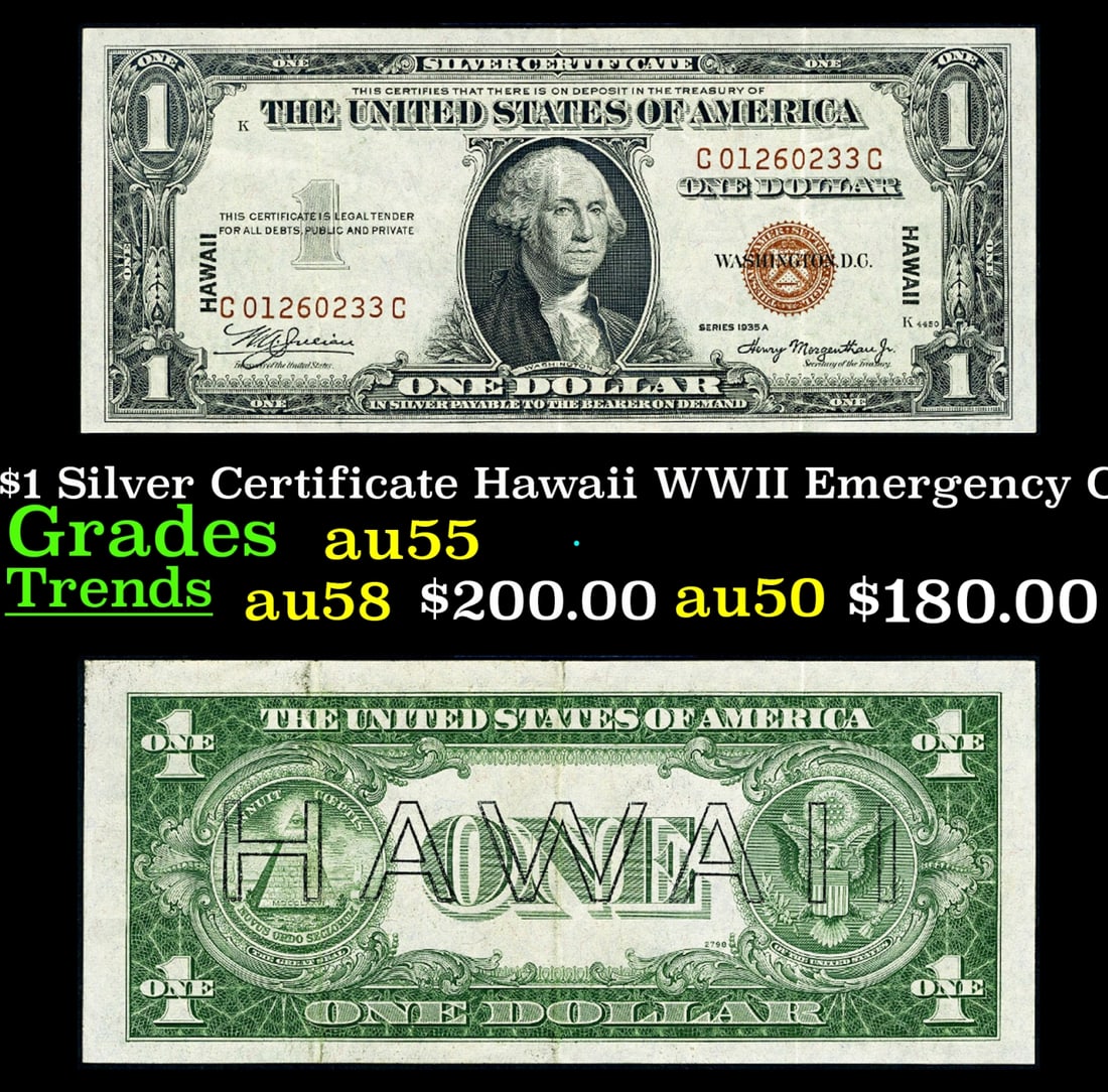 1935A $1 Silver Certificate Hawaii WWII Emergency Currency Grades Choice AU (1 of 3)