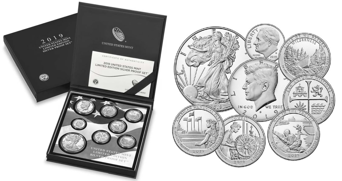 RARE 2019 United States Mint Limited Edition Silver Proof Set 8 coins, Over 2.25oz Of Silver low (1 of 1)