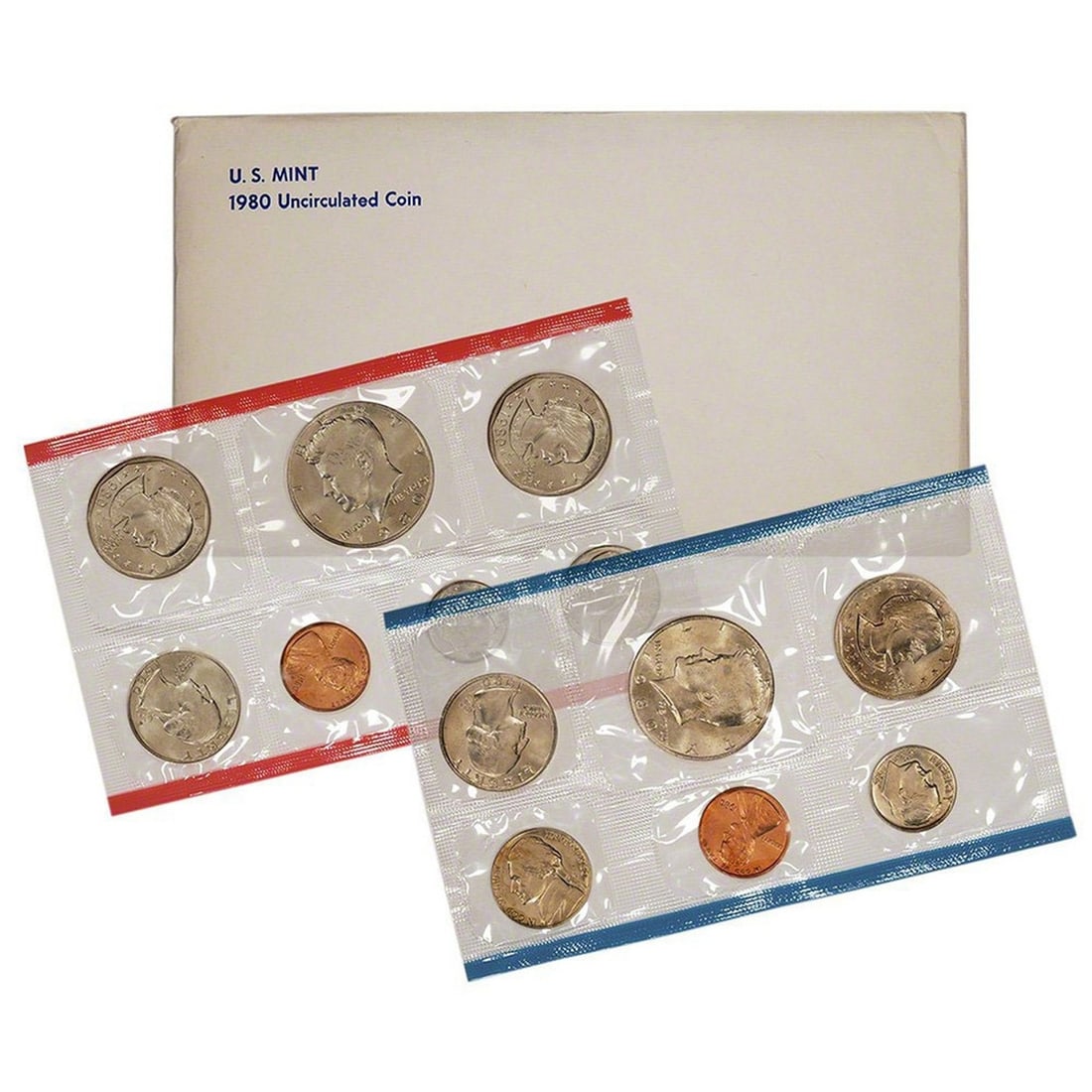 1981 United States Mint Set in the original packaging 6 coins: 1981 United States Mint Set in the original packaging 6 coins. The 1981 sets include a Susan B. Anthony dollar, Kennedy half, Washington quarter, Roosevelt dime, Jefferson nickel & Lincoln cent, 1 coi