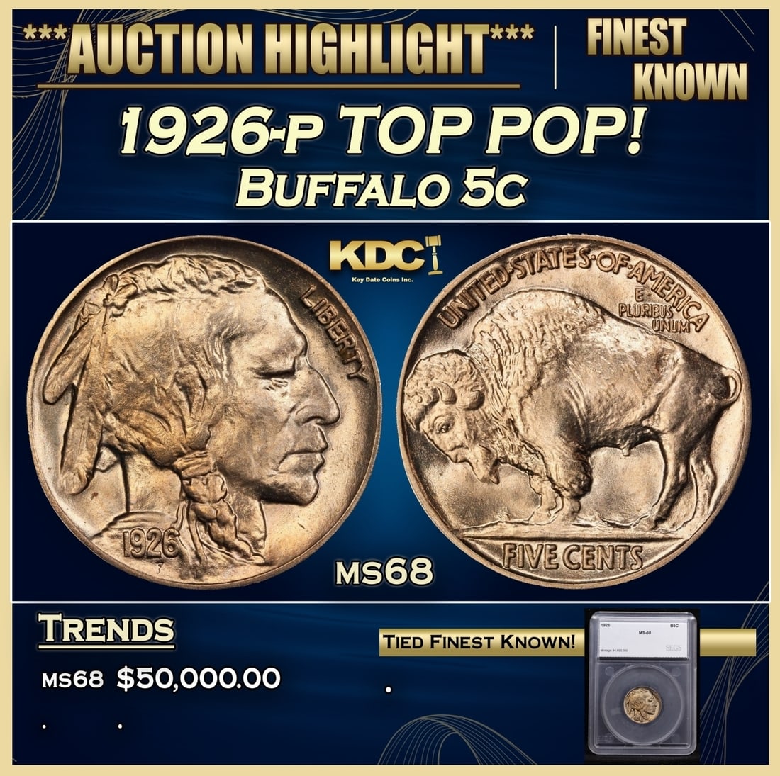 *Highlight* 1926-p Buffalo Nickel TOP POP! 5c ms68 SEGS (fc) (1 of 5)