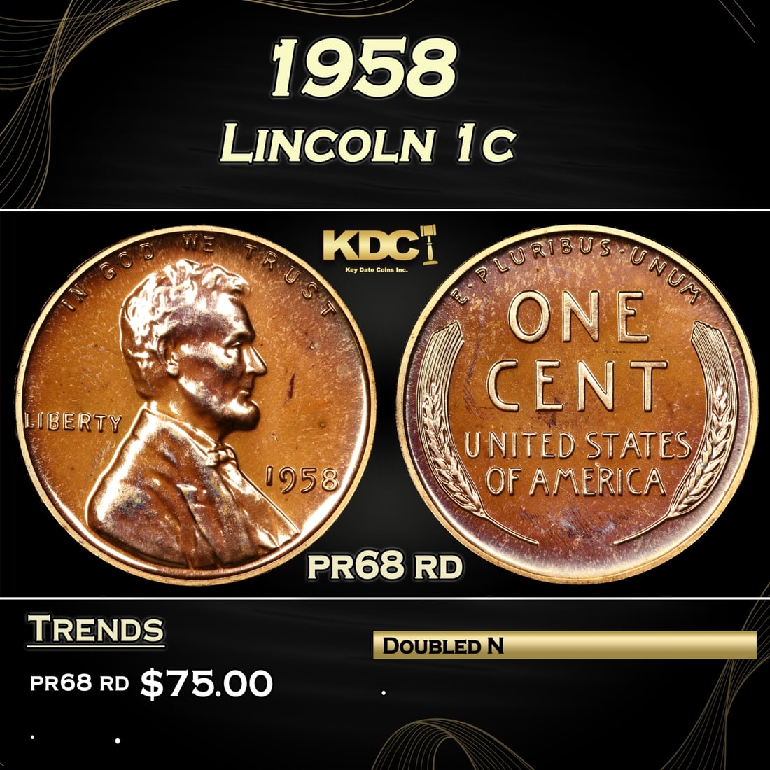 1958 Proof Lincoln Cent 1c Grades Gem++ Proof Red (1 of 3)