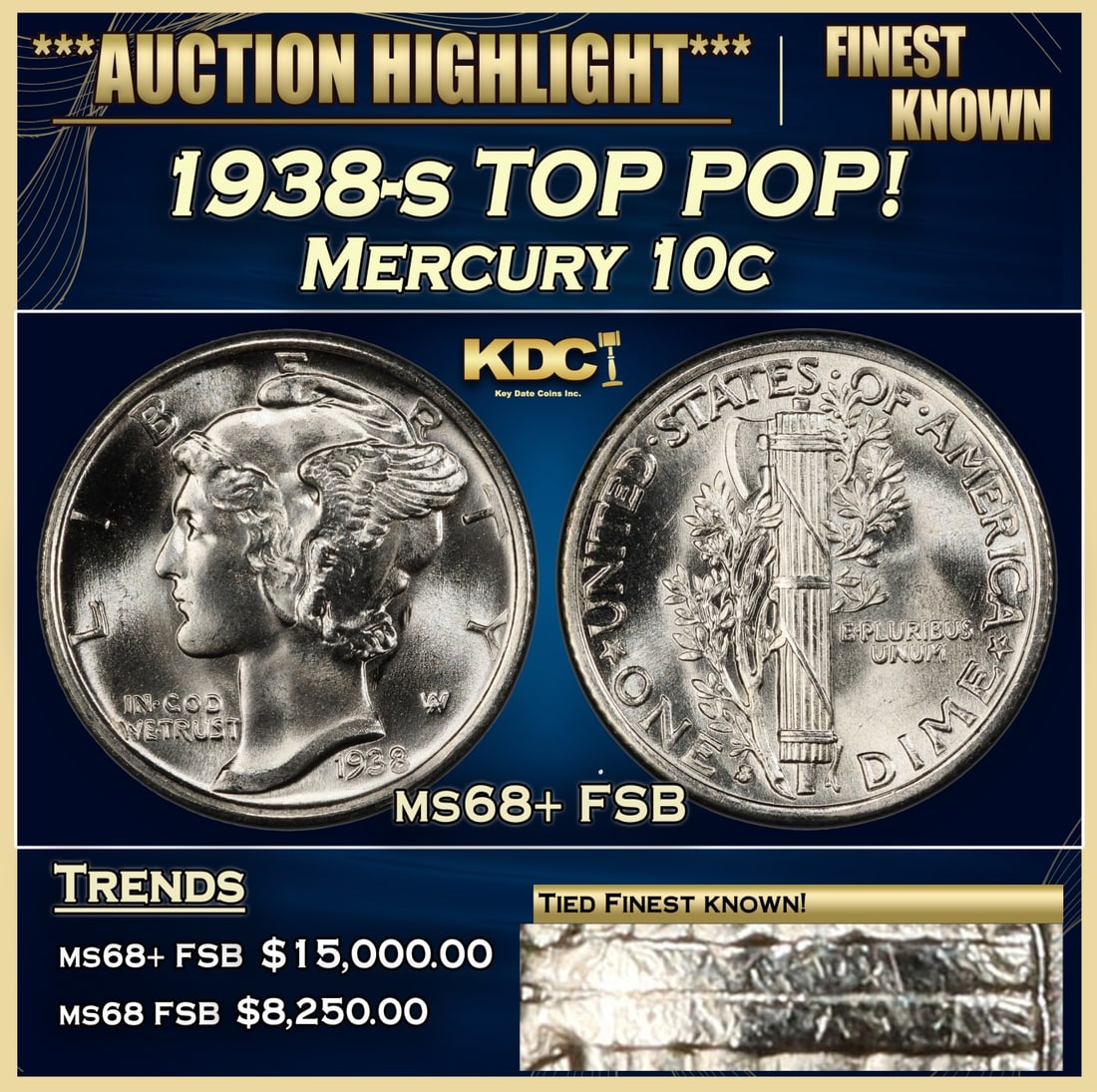 *Highlight* 1938-s Mercury Dime TOP POP! 10c ms68+ FSB SEGS (fc) (1 of 4)