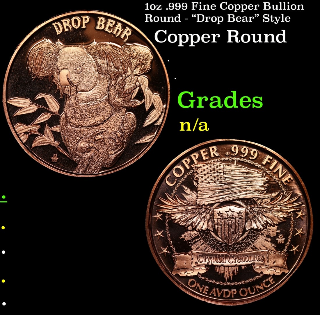 1oz .999 Fine Copper Bullion Round - "Drop Bear" Style Grades Ungraded (1 of 3)