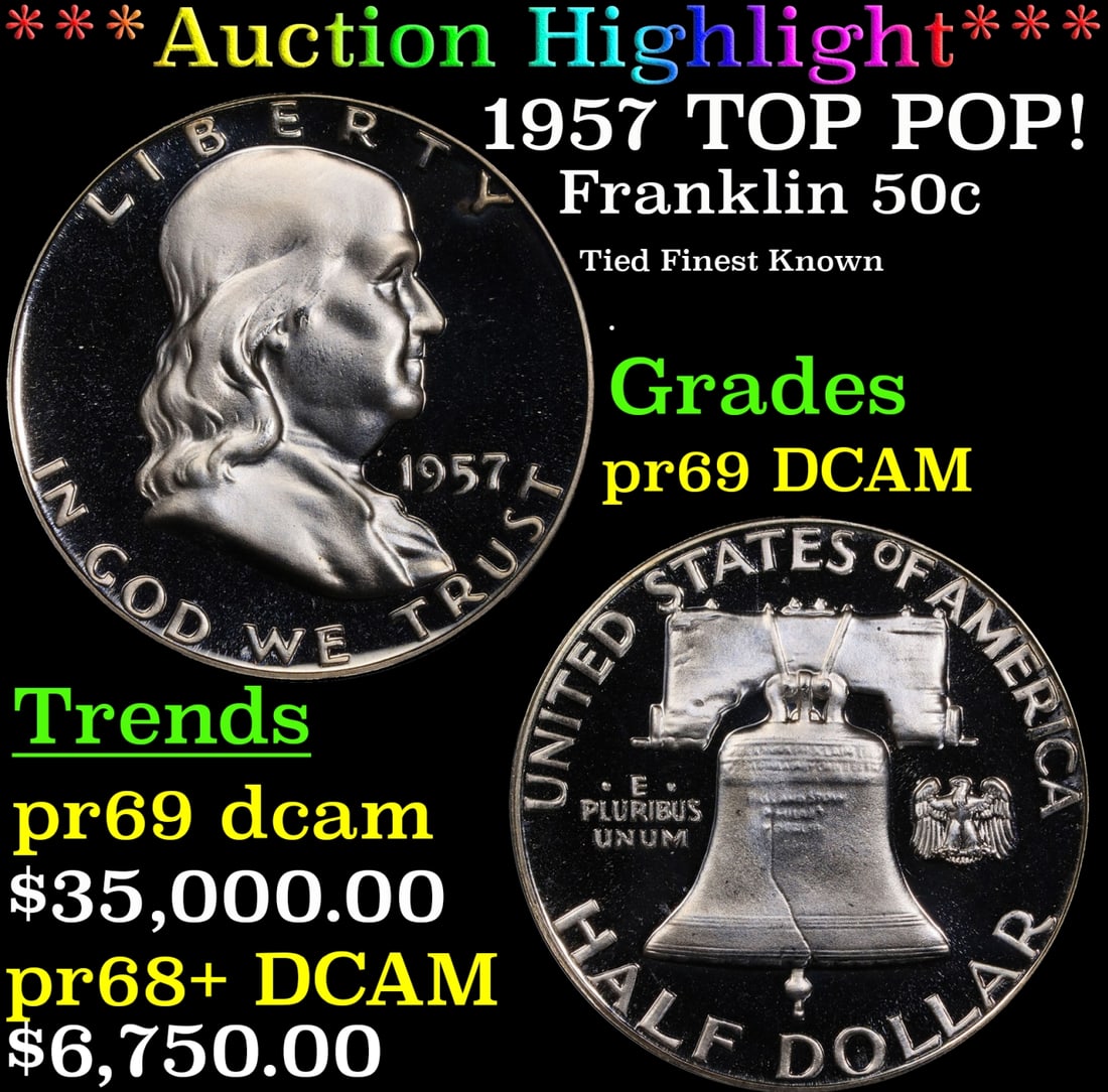 *Highlight* 1957 Proof Franklin Half Dollar TOP POP! 50c pr69 DCAM SEGS (fc): *Highlight* 1957 TOP POP! Franklin Half Dollar 50c pr69 DCAM SEGS.