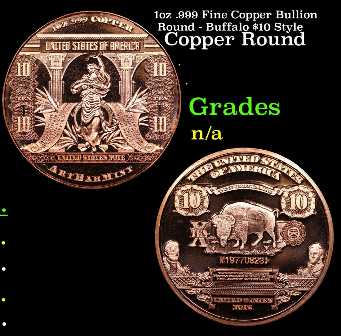 1oz .999 Fine Copper Bullion Round - Buffalo $10 Style Grades Ungraded (1 of 3)
