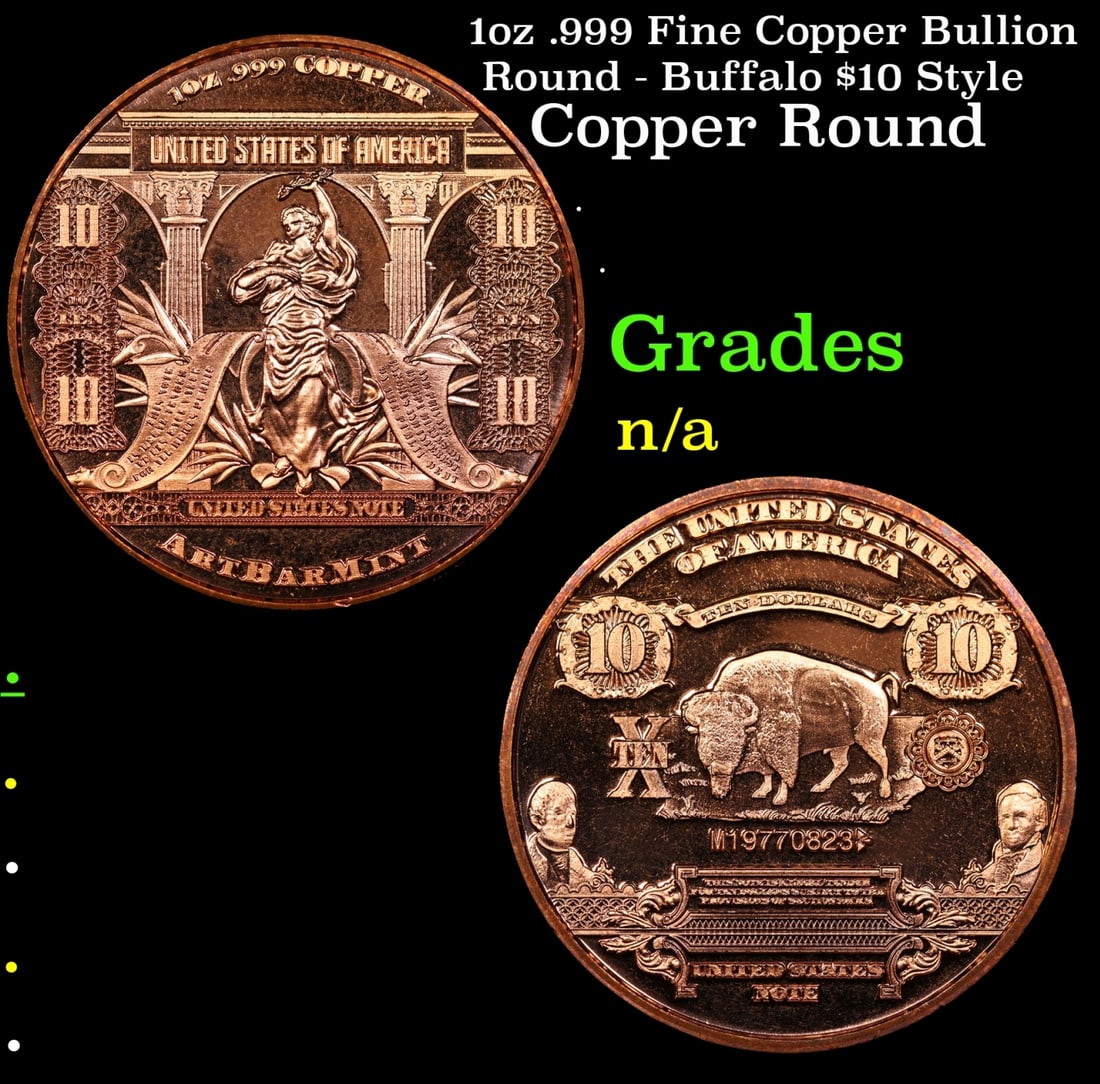 1oz .999 Fine Copper Bullion Round - Buffalo $10 Style Grades Ungraded (1 of 3)
