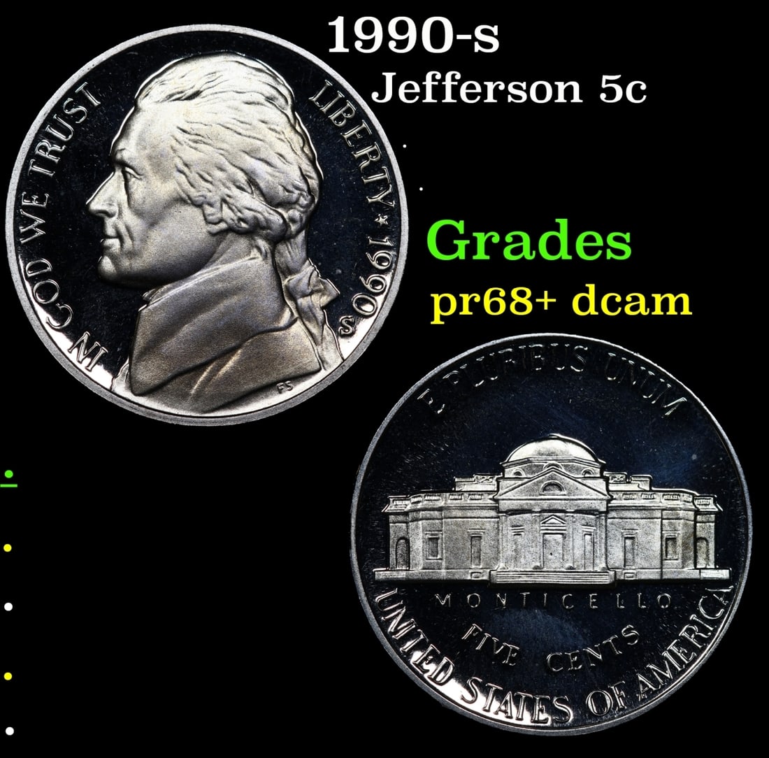 1990-s Proof Jefferson Nickel 5c Grades GEM++ Proof Deep Cameo (1 of 3)