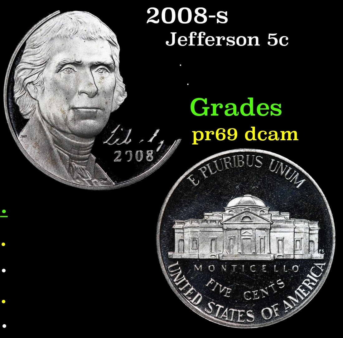 2008-s Proof Jefferson Nickel 5c Grades GEM++ Proof Deep Cameo (1 of 3)