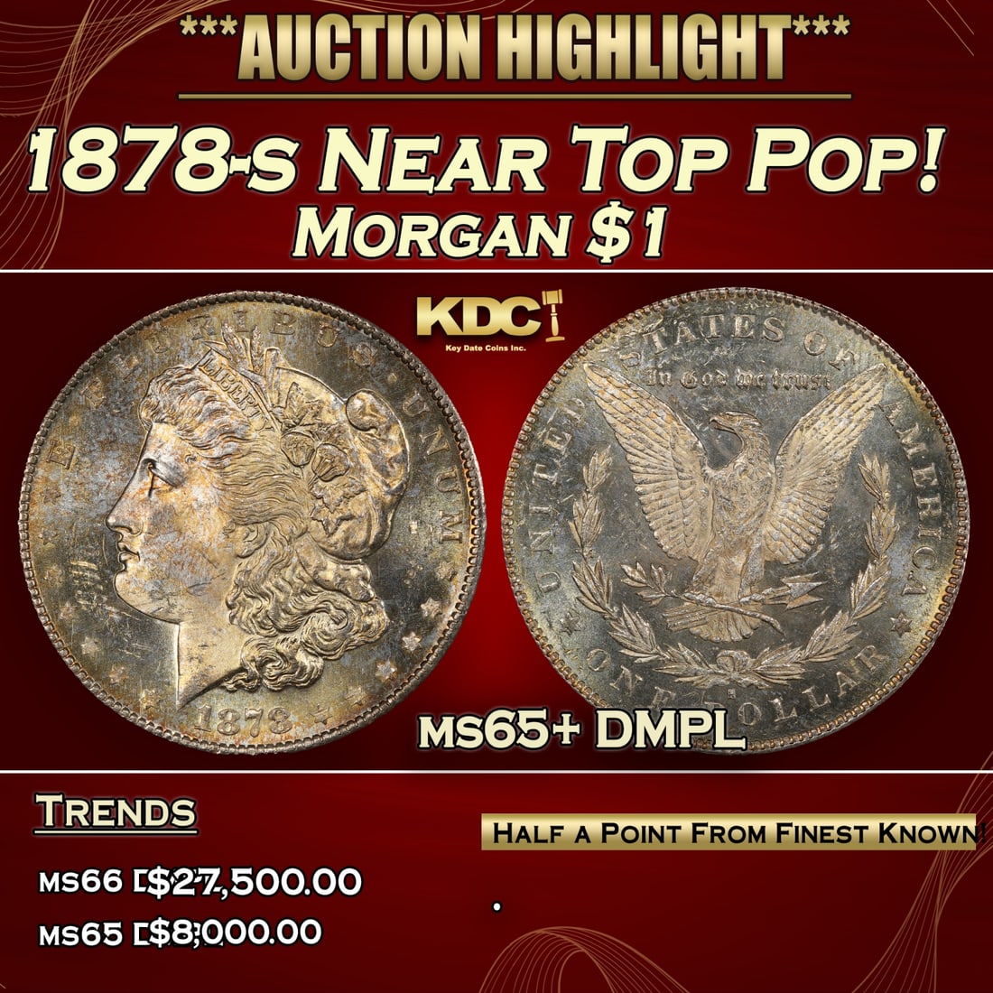 *Highlight* 1878-s Morgan Dollar Near Top Pop! $1 ms65+ DMPL SEGS (fc) (1 of 4)