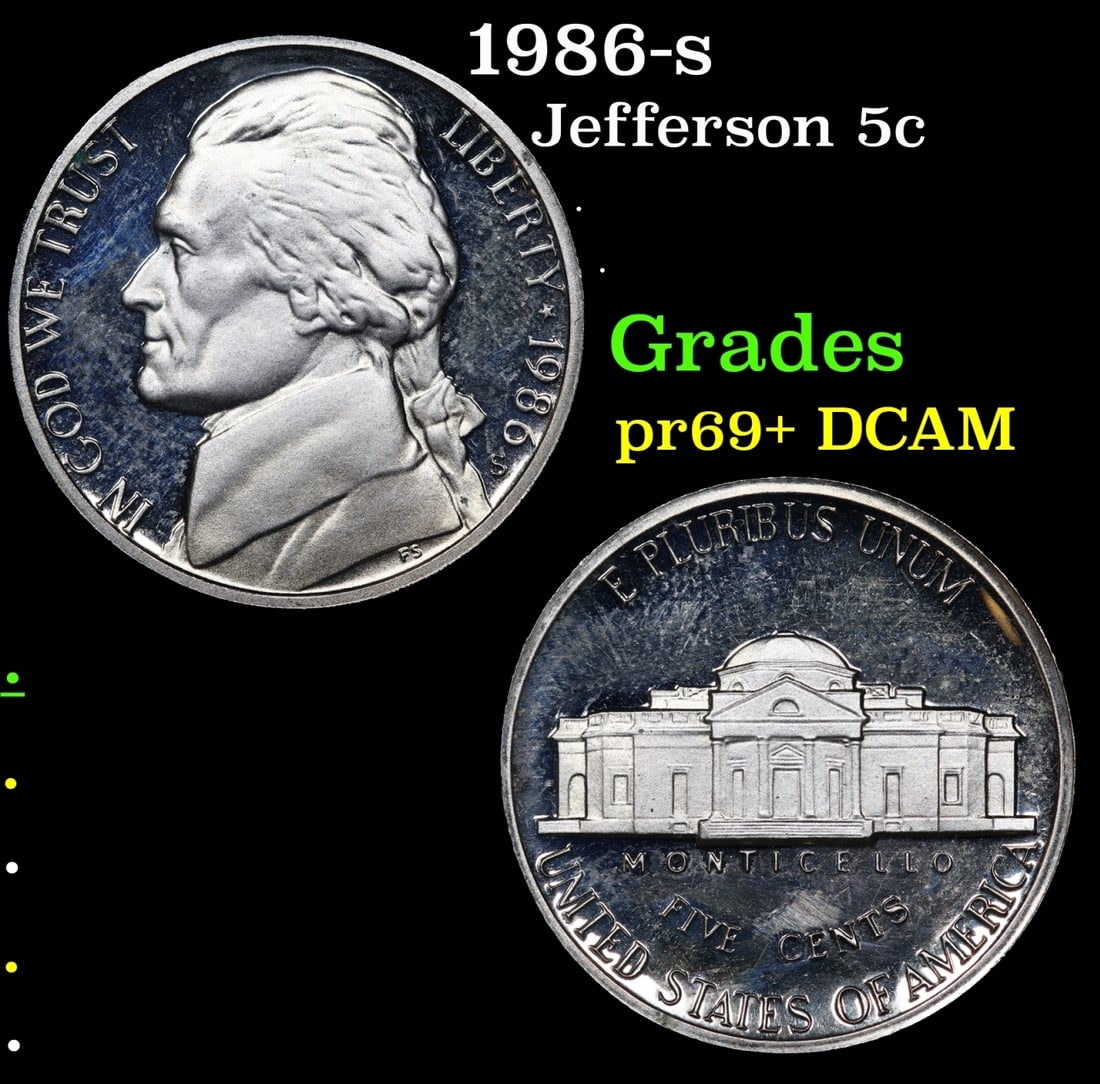 1986-s Proof Jefferson Nickel 5c Grades GEM++ Proof Deep Cameo (1 of 3)