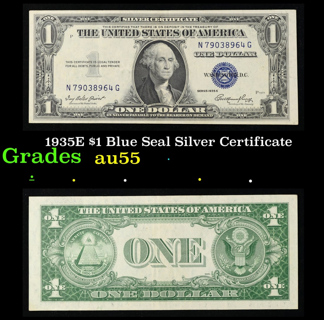 1935E $1 Blue Seal Silver Certificate Grades Choice AU (1 of 3)