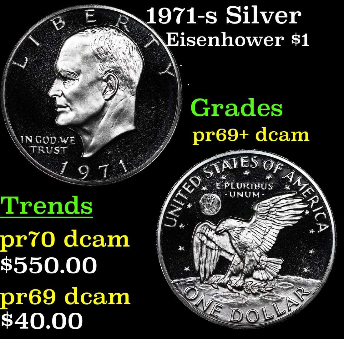 1971-s Silver Proof Eisenhower Dollar 1 Grades GEM++ Proof Deep Cameo (1 of 3)