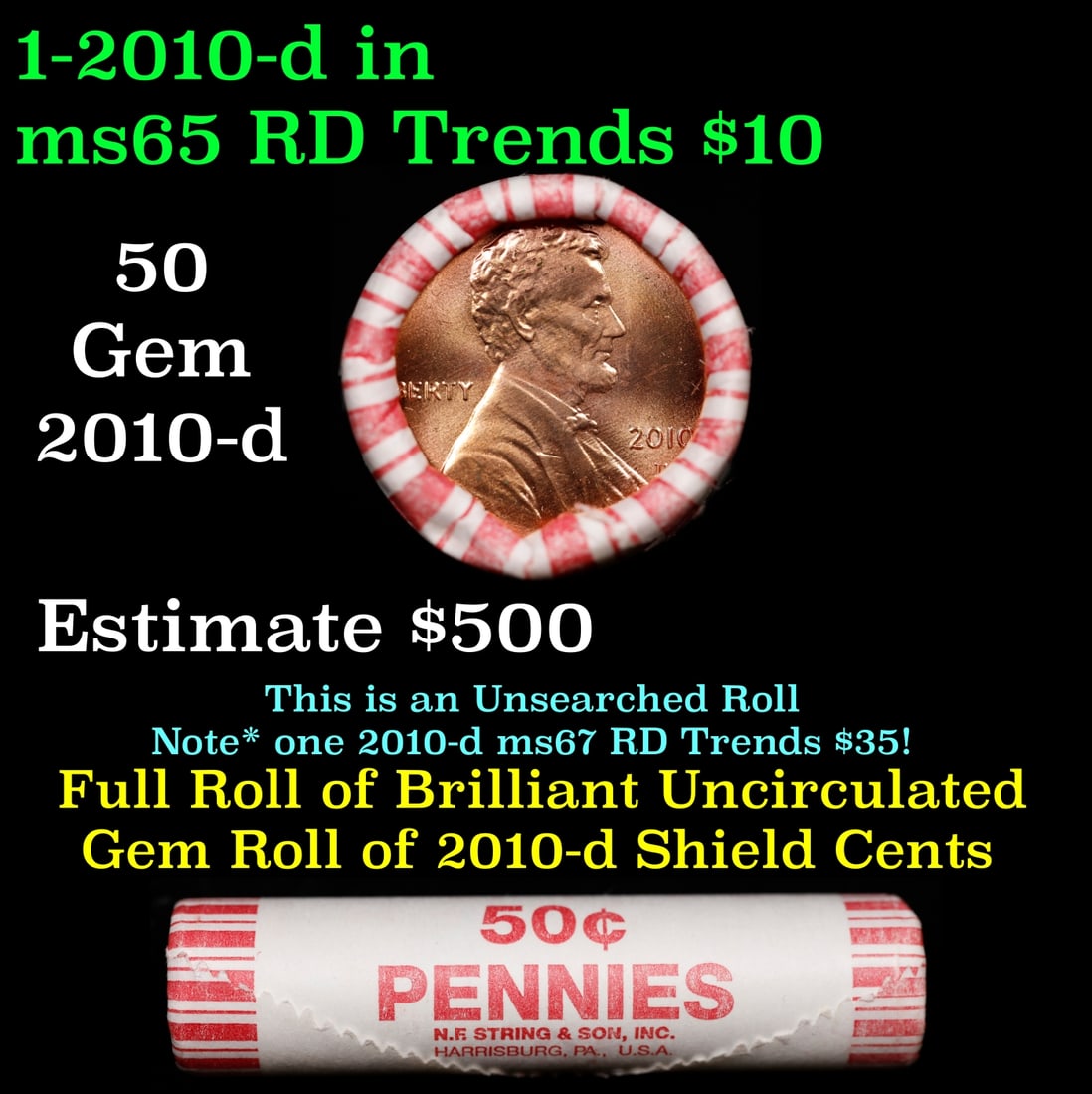 BU Shotgun Lincoln 1c roll, 2010-d 50 pcs Bank Wrapper 50c: BU Shotgun Lincoln 1c roll, 2010-d 50 pcs Bank Wrapper 50c.