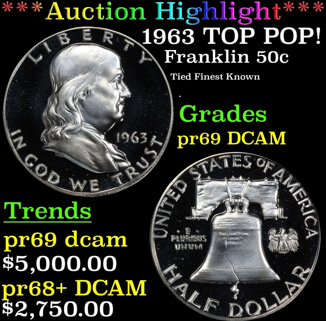 *Highlight* 1963 Proof Franklin Half Dollar TOP POP! 50c pr69 DCAM SEGS (fc): *Highlight* 1963 TOP POP! Franklin Half Dollar 50c pr69 DCAM SEGS.
