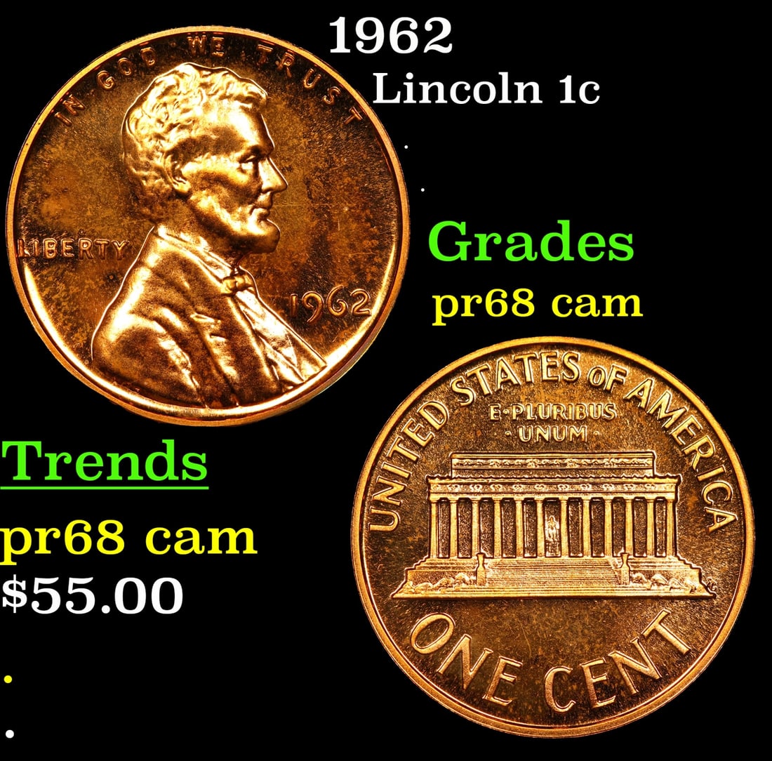 1962 Proof Lincoln Cent 1c Grades GEM++ Proof Cameo (1 of 3)