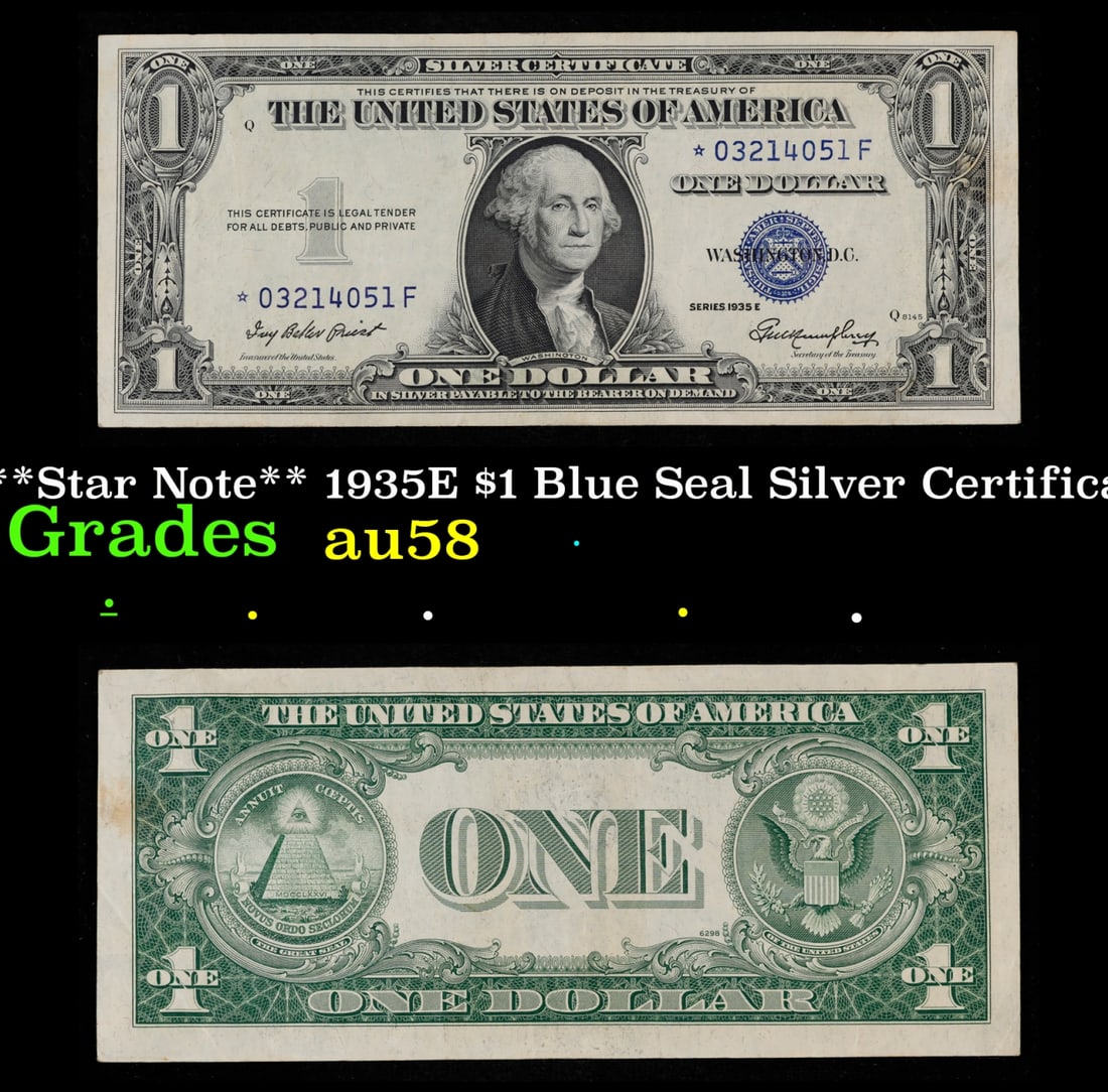 **Star Note** 1935E $1 Blue Seal Silver Certificate Grades Choice AU/BU Slider (1 of 3)