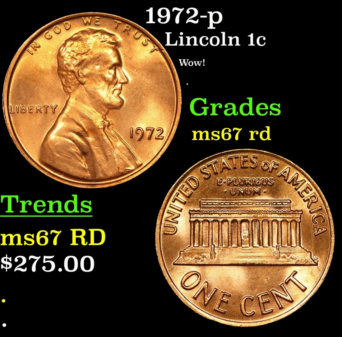 1972-p Lincoln Cent 1c Grades GEM++ Unc RD (1 of 3)