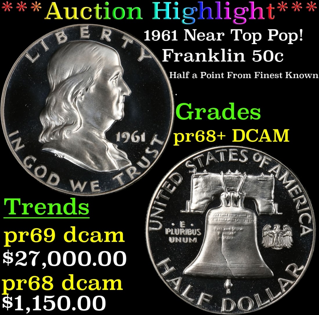 *Highlight* 1961 Proof Franklin Half Dollar Near Top Pop! 50c pr68+ DCAM SEGS (fc) (1 of 3)