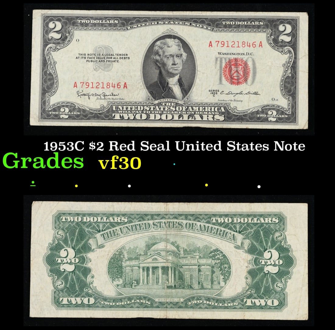 1953C $2 Red Seal United States Note Grades vf++ (1 of 3)
