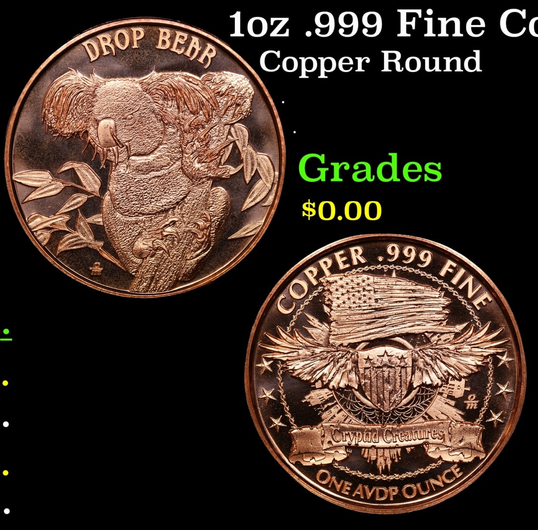 1oz .999 Fine Copper Bullion Round - "Drop Bear" Style Grades Ungraded (1 of 3)