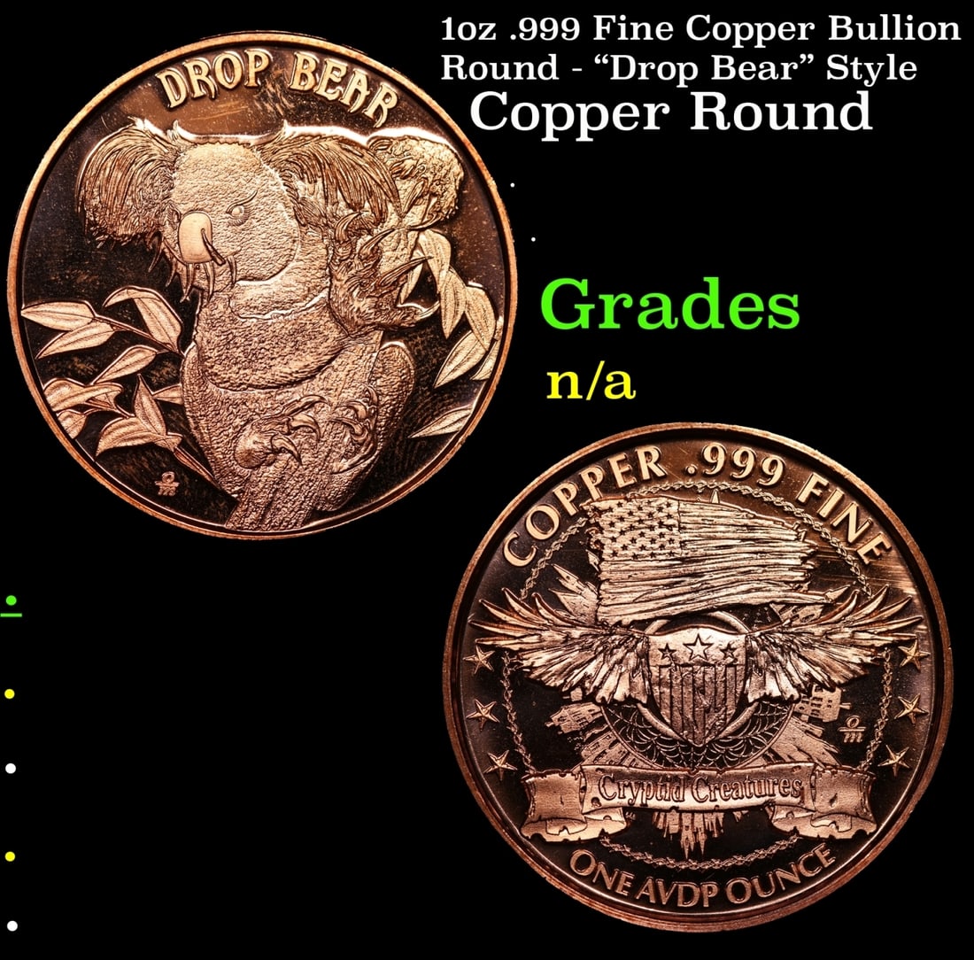 1oz .999 Fine Copper Bullion Round - "Drop Bear" Style Grades Ungraded (1 of 3)