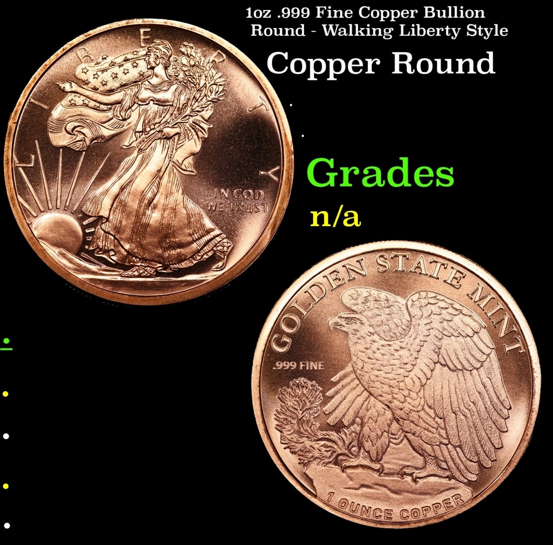 1oz .999 Fine Copper Bullion Round - Walking Liberty Style Grades (1 of 3)