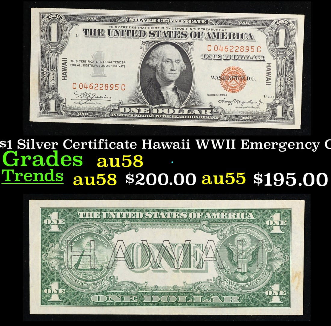 1935A $1 Silver Certificate Hawaii WWII Emergency Currency Grades Choice AU/BU Slider (1 of 3)