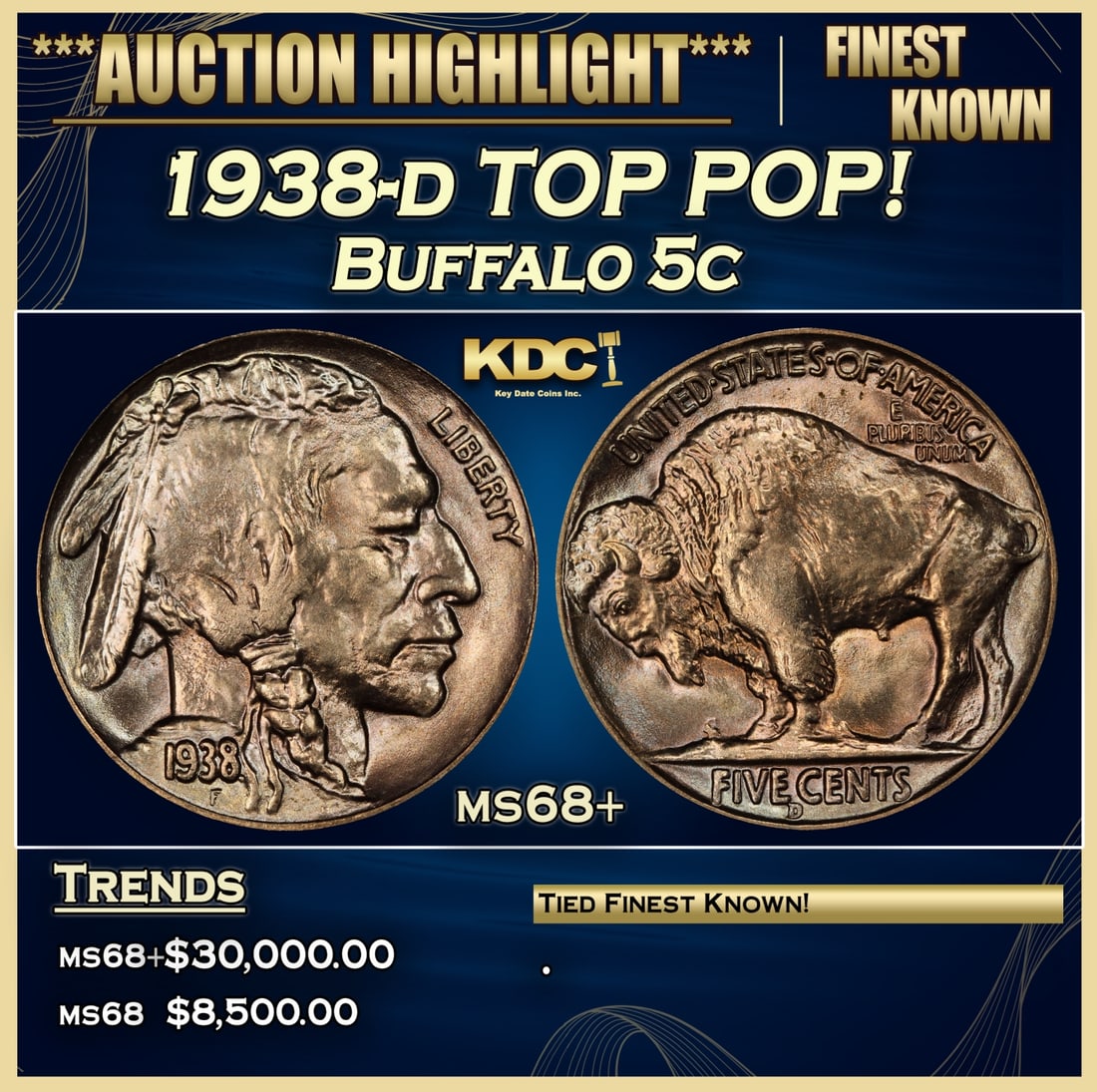 YO 1938-d Buffalo Nickel TOP POP! 5c ms68+ SEGS (1 of 4)