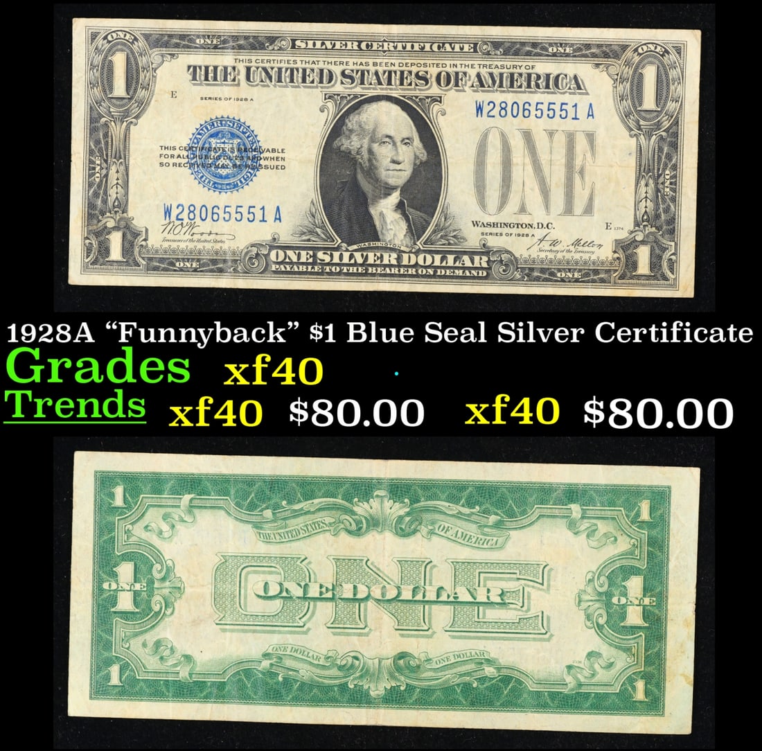 1928A "Funnyback" $1 Blue Seal Silver Certificate Grades xf (1 of 3)