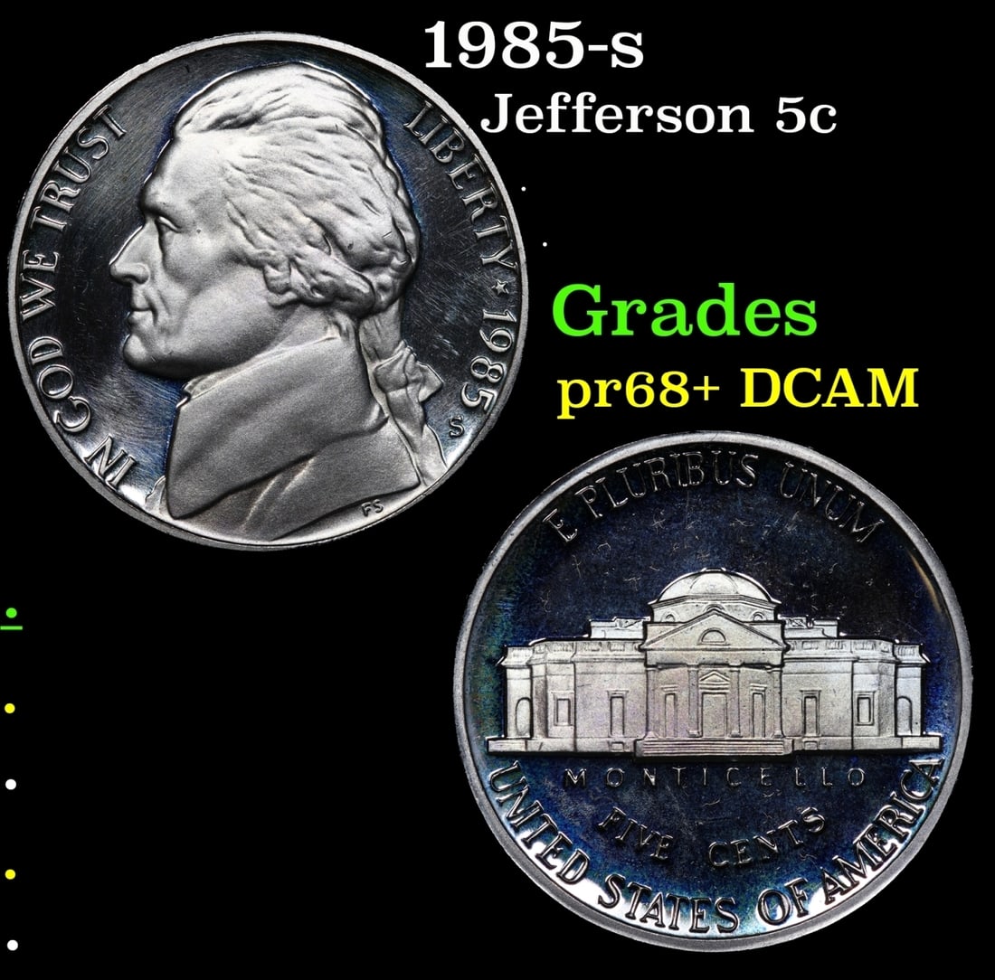 1985-s Proof Jefferson Nickel 5c Grades GEM++ Proof Deep Cameo (1 of 3)