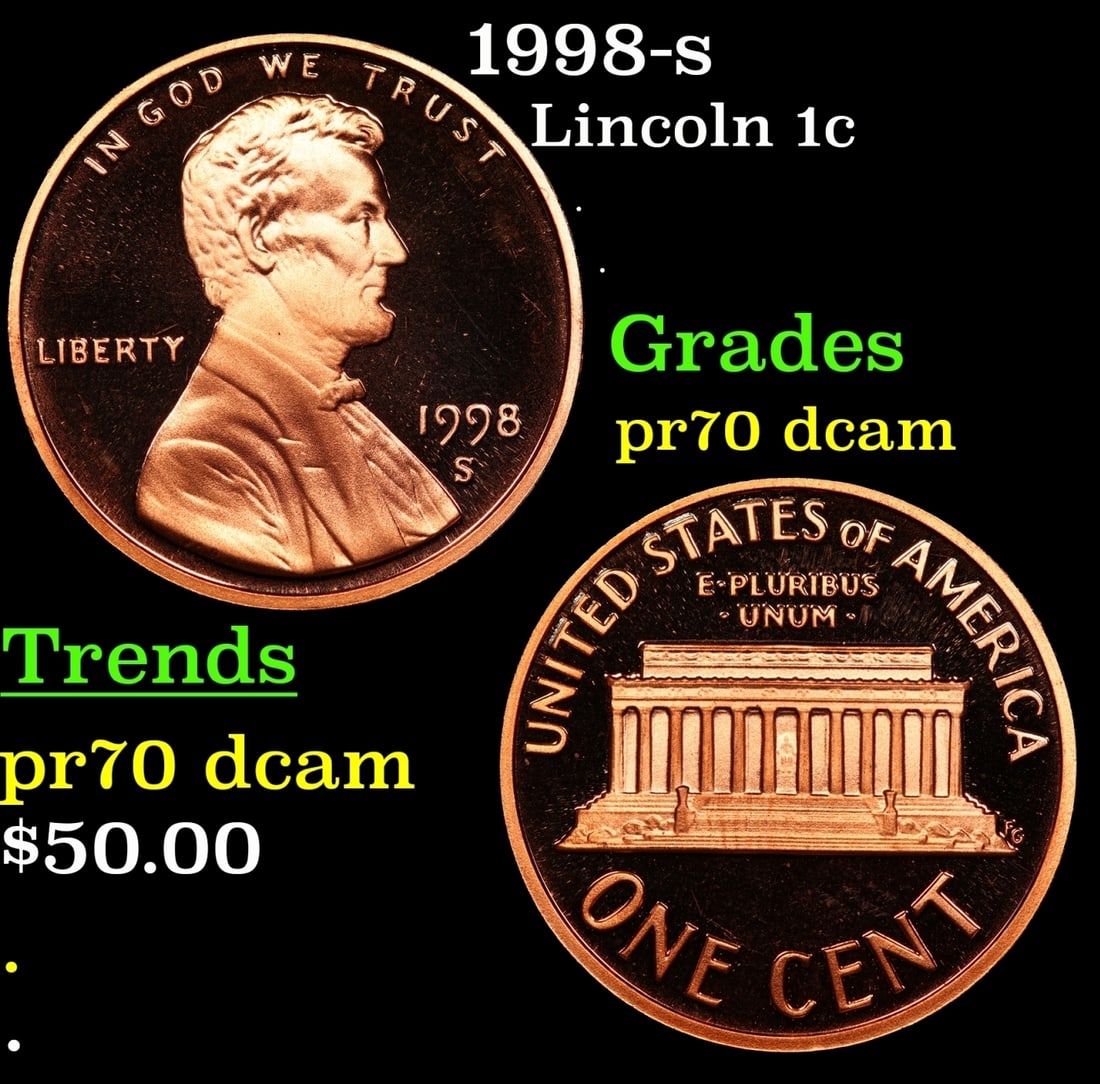 1998-s Proof Lincoln Cent 1c Grades GEM++ Proof Deep Cameo (1 of 3)