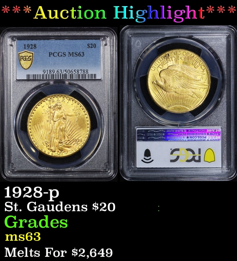 PCGS 1928-p Gold St. Gaudens Double Eagle $20 ms63 PCGS (1 of 3)