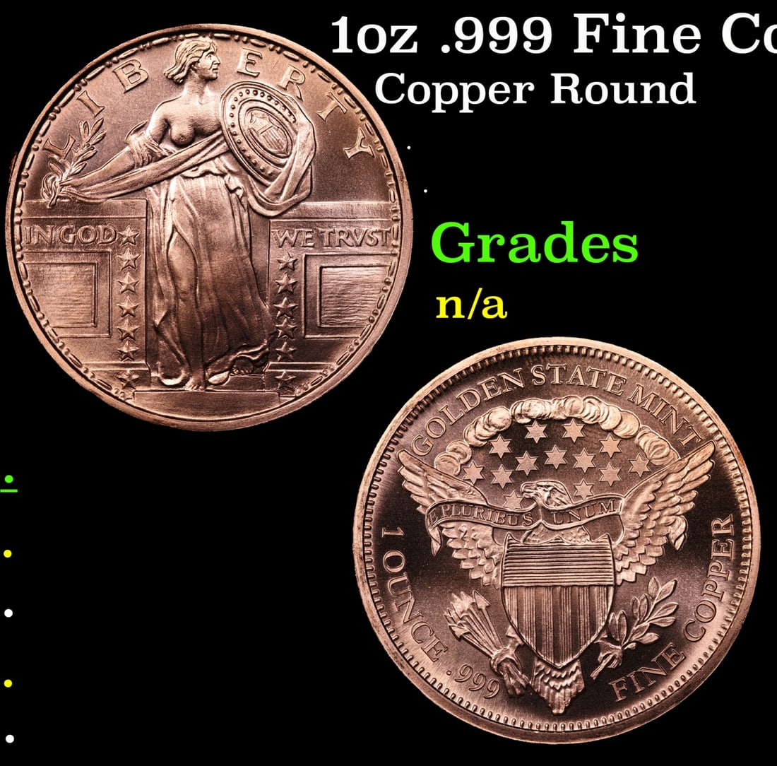 1oz .999 Fine Copper Bullion Round - Standing Liberty Style Grades Ungraded (1 of 3)
