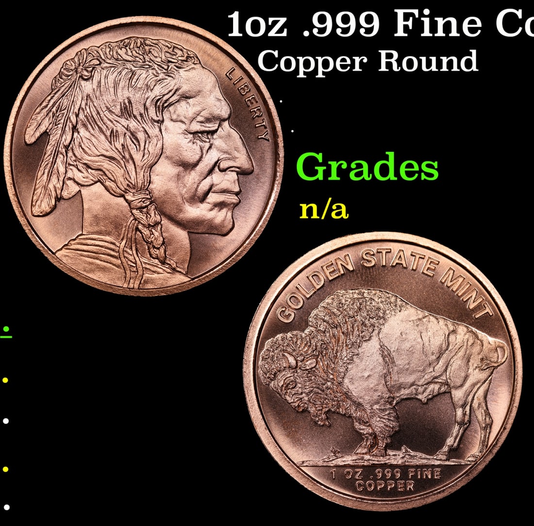 1oz .999 Fine Copper Bullion Round - Buffalo Nickle Style Grades Ungraded (1 of 3)