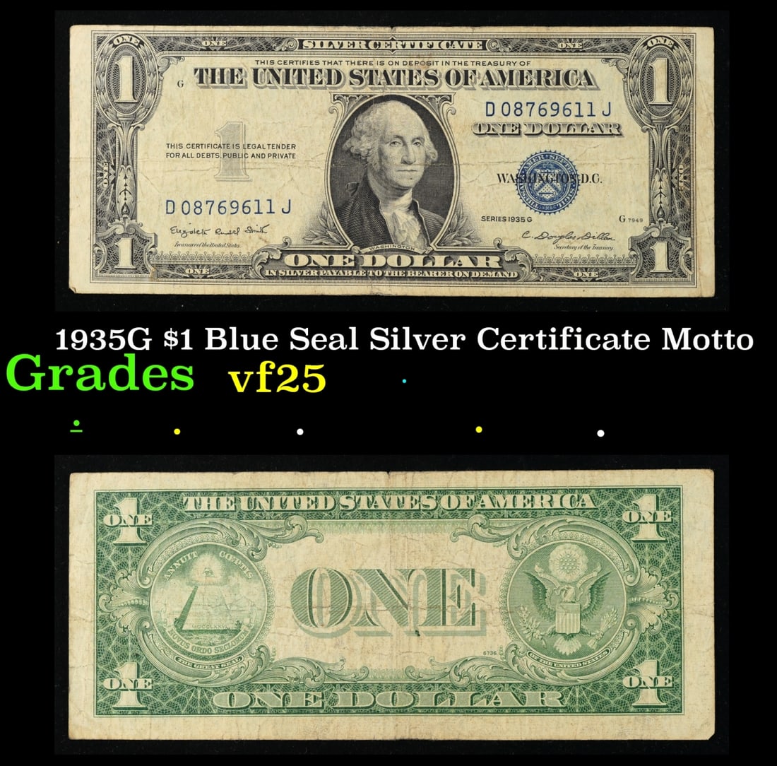 1935G $1 Blue Seal Silver Certificate Grades vf+ Motto (1 of 3)
