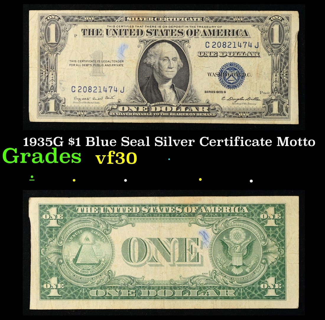 1935G $1 Blue Seal Silver Certificate Grades vf++ Motto (1 of 3)