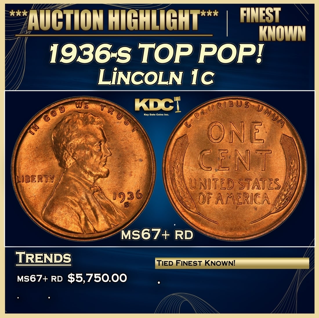 1936-s Lincoln Cent TOP POP! 1c ms67+ rd SEGS (1 of 3)