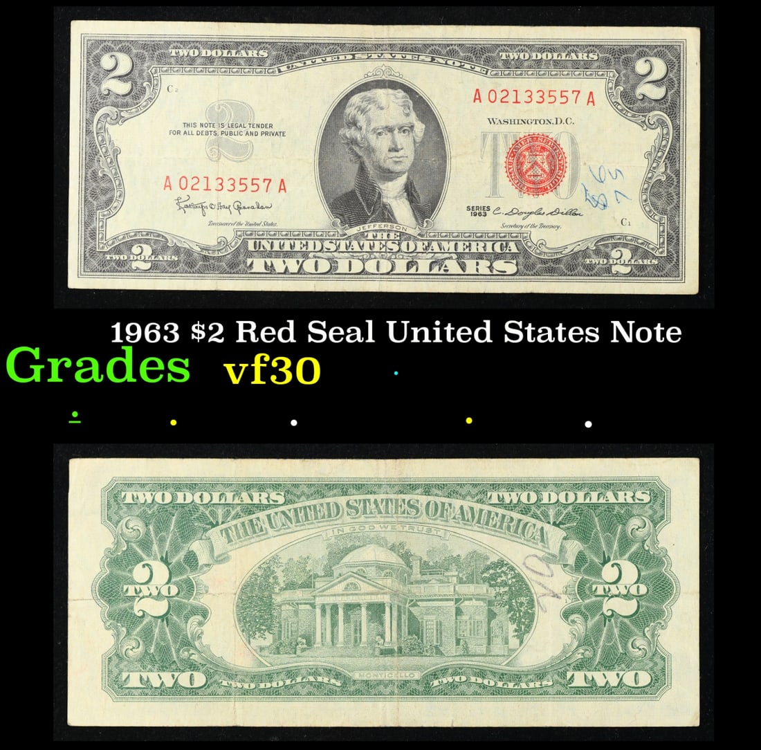 1963 $2 Red Seal United States Note Grades vf++ (1 of 3)
