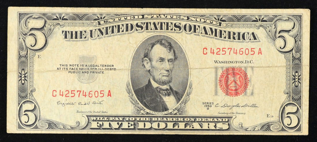 1953B $5 Red Seal United States Note Grades vf++ (1 of 1)