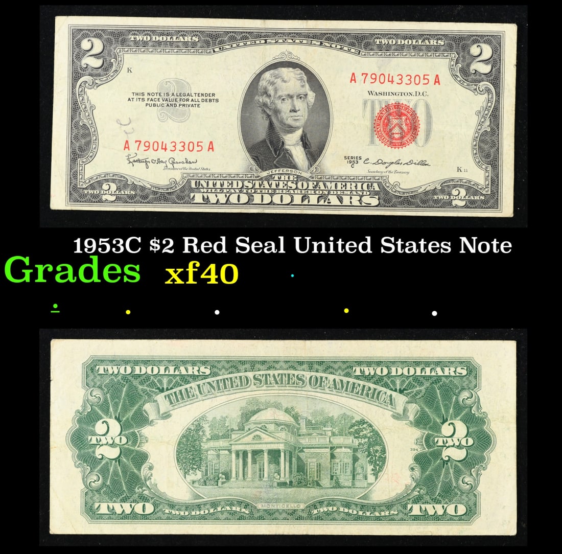 1953C $2 Red Seal United States Note Grades xf (1 of 3)