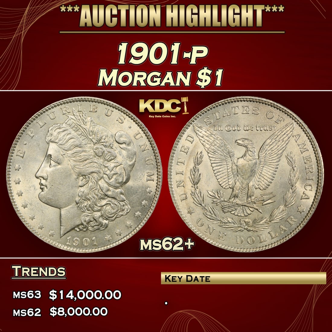 IO 1901-p Morgan Dollar $1 ms62+ USCG (1 of 1)