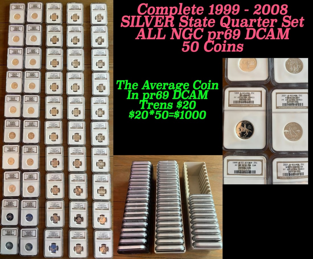 *Highlight* Complete 1999 - 2008 SILVER Quarter NGC pr69 Deep Cameo 50 State Quarter Set (fc) (1 of 4)