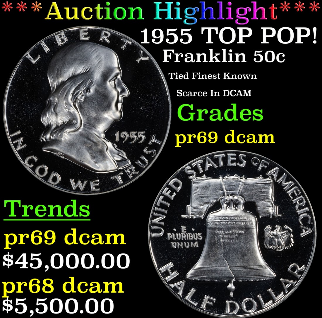 *Highlight* 1955 Proof Franklin Half Dollar TOP POP! 50c pr69 dcam SEGS (fc) (1 of 3)