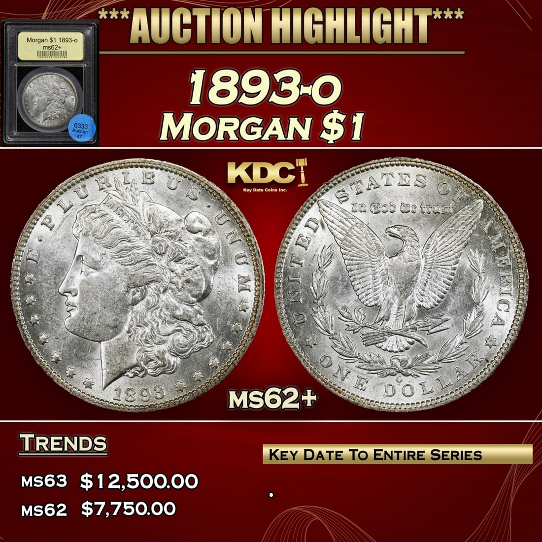 1893-o Morgan Dollar $1 ms62+ USCG (1 of 4)