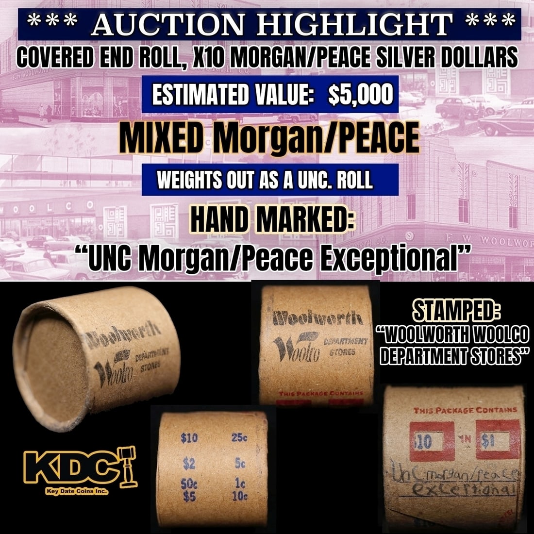 *EXCLUSIVE* x10 Morgan Covered End Roll! Marked "Unc Morgan/Peace Exceptional"! - Huge Vault Hoard (1 of 5)