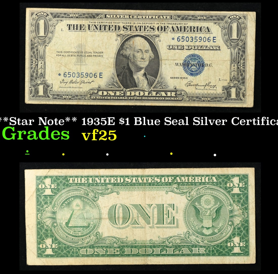 **Star Note** 1935E $1 Blue Seal Silver Certificate Grades vf+ (1 of 3)